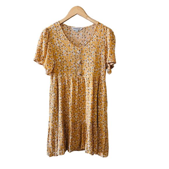 Davi & Dani Floral Print Short Sleeve Flare Dress Size S Small Yellow Multi - Picture 1 of 7